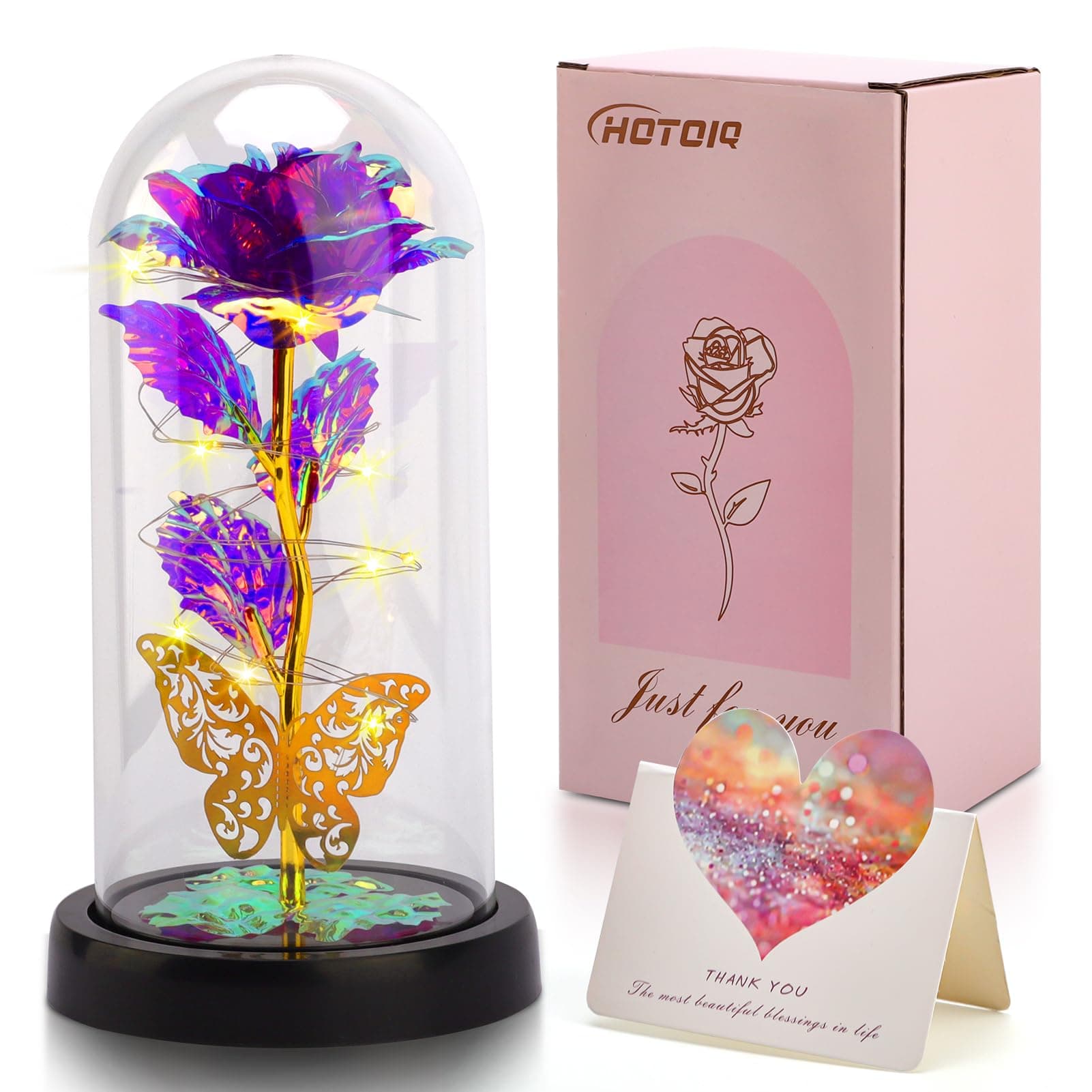 HOTOIQ Geschenke für Frauen,Ewige Rose Lila im Glas, Infinity Rosen Geschenk für Freundin Geburtstag,Mama Geburtstagsgeschenk Geschenke für Frauen,Mama,Oma,Freundin