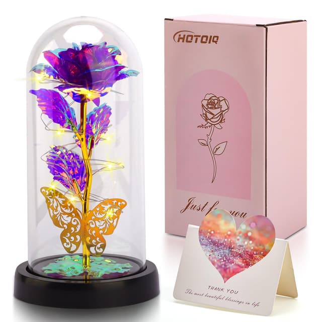 HOTOIQ Geschenke für Frauen,Ewige Rose Lila im Glas, Infinity Rosen Geschenk für Freundin Geburtstag,Mama Geburtstagsgeschenk Geschenke für Frauen,Mama,Oma,Freundin