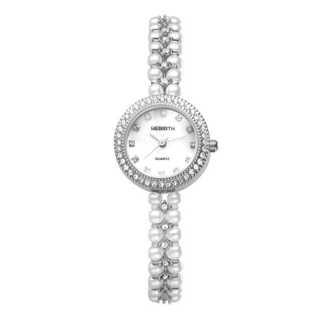 Avaner Uhren Damen Diamant Perlenarmband: Diamantarmbanduhr mit Volldiamantengehäuse Abnehmbares Armband Damenuhr Analog Quarz Uhr als Geschenk für Frauen Silber