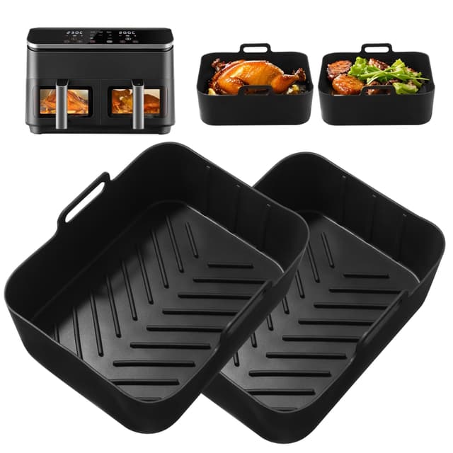 2 Stück Upgrade dick Silikonform heißluftfritteuse, Airfryer Silikonform für Ninja airfryer zubehör, für COSORI Heißluftfritteuse Kammern Airfryer, Heißluftfritteuse zubehör für Doppelzonen geeignet 2 piezas