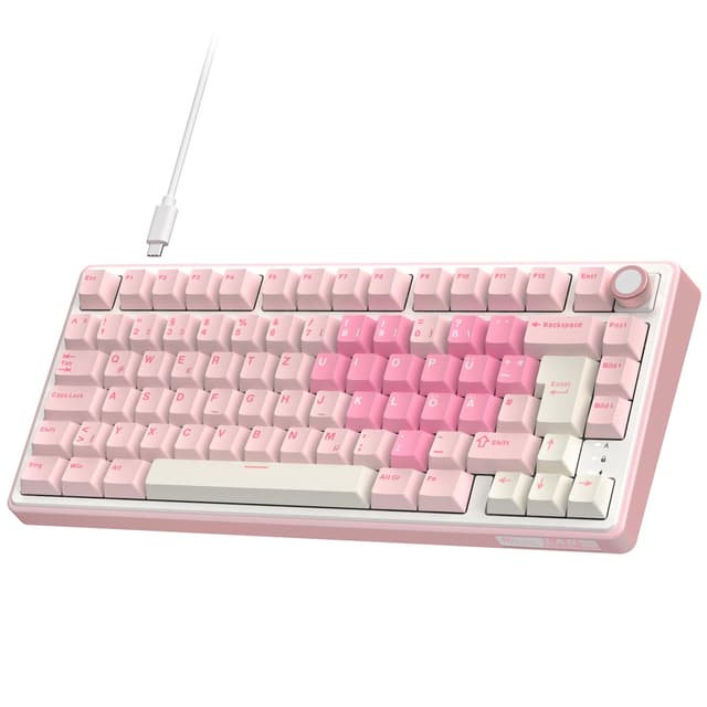 RK ROYAL KLUDGE R75 Gaming Tastatur Kabellos, 75% Gasket Mechanische Tastatur QWERTZ TKL mit Knopf, Bluetooth/2.4G/USB-C RGB, PBT Tastenkappen, Hot Swap Linearer Creamy Switches Rosa