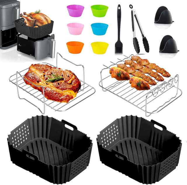 Airfryer Zubehör Mit Ninja Double Stack XL SL400EU SL451EU,Heißluftfritteuse Zubehör für Ninja Foodi Max Dual Zone AF300EU/AF400EU,AF451EU 7,6L-9,5L,2 Kammern Einsätze für COSORI 8,5L,Tower,Cookwise Für Ninja Ninja Double Stack Xl Sl400eu