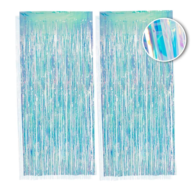 PHENO FLAGS 2 Stück Party-Neon Lametta Vorhang, 1x2,5m - Glitzernde Silvester-Deko im Funkelnden Metallic-Look, Lametta Girlande für Ihre Party