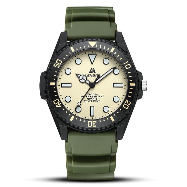 LN LENQIN Herren Uhr Edelstahl Uhren Herren wasserdichte Analog Quarz Uhr Armbanduhr mit Datum Leuchtend Mode Freizeit Uhren für Männer 06-grün Schwarz Gelb