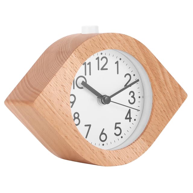 COZHYESS Analoger Holzwecker, Retro-Tischuhr, Leise Uhr mit Knödelform-Design, Schlummerfunktion und leuchtendem Licht, Naturholz, als Geschenk für Kinder, Teenager, Jungen und Mädchen Braun