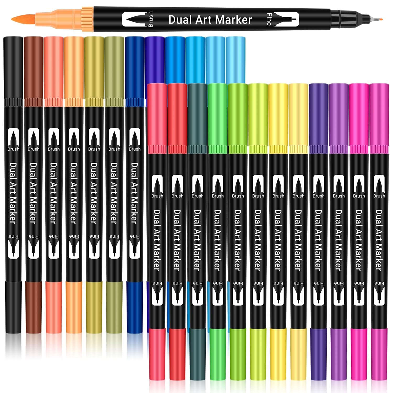 Maqhpu Filzstifte, Schultüte Füllung, Einschulung Mädchen Junge, 24 Farben Dual Brush Pen Feine Spitze & Pinsel Spitze, Filzstifte Dicke und Dünne für Erwachsene und Kinder, Mitgebsel Kindergeburtstag