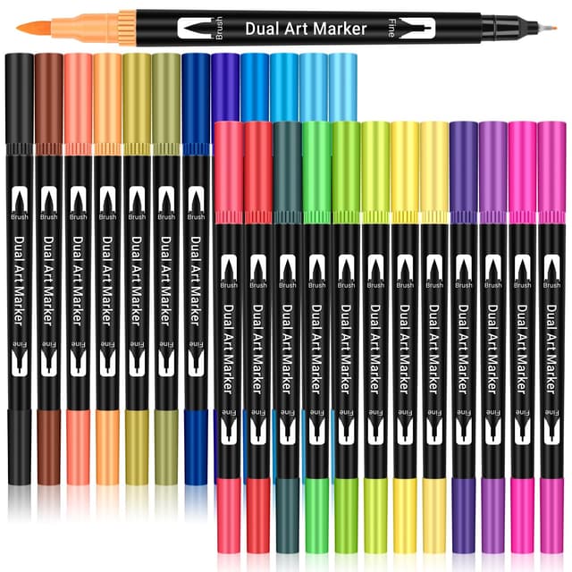 Maqhpu Filzstifte, Schultüte Füllung, Einschulung Mädchen Junge, 24 Farben Dual Brush Pen Feine Spitze & Pinsel Spitze, Filzstifte Dicke und Dünne für Erwachsene und Kinder, Mitgebsel Kindergeburtstag