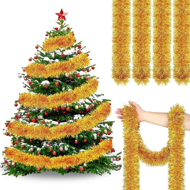 Weihnachten Lametta Girlande, 15 M Glänzende Weihnachtsgirlande Tinsel Weihnachtsbaum Dekoration, goldene Lametta-Girlande Weihnachtsbaum Dekoration für Weihnachten Party Außen/Innen