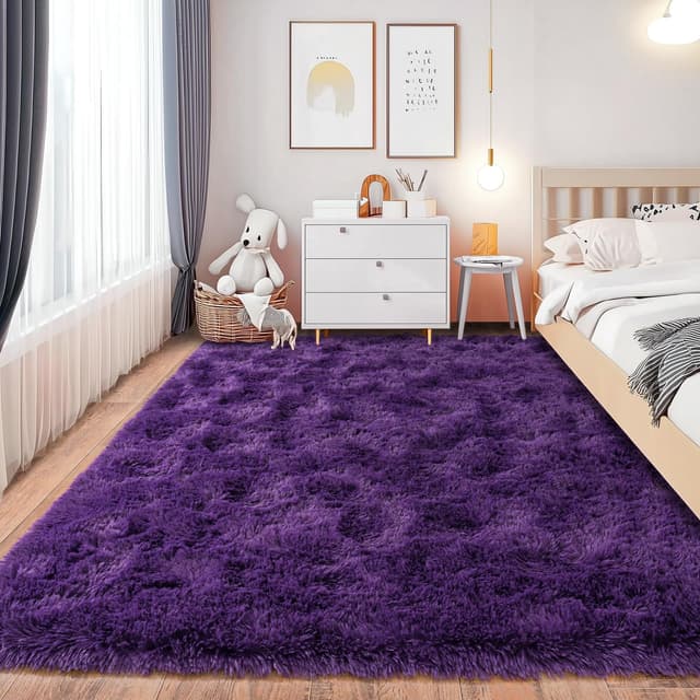 Chicnix Teppich Schlafzimmer 140x200 cm Flauschig, Hochflor Teppich Wohnzimmer Traubenviolett, Weiche Plüsch rutschfest Shaggy Langflorteppich für Kinderzimmer Heim Dekor Traubenviolett 140 x 200 cm