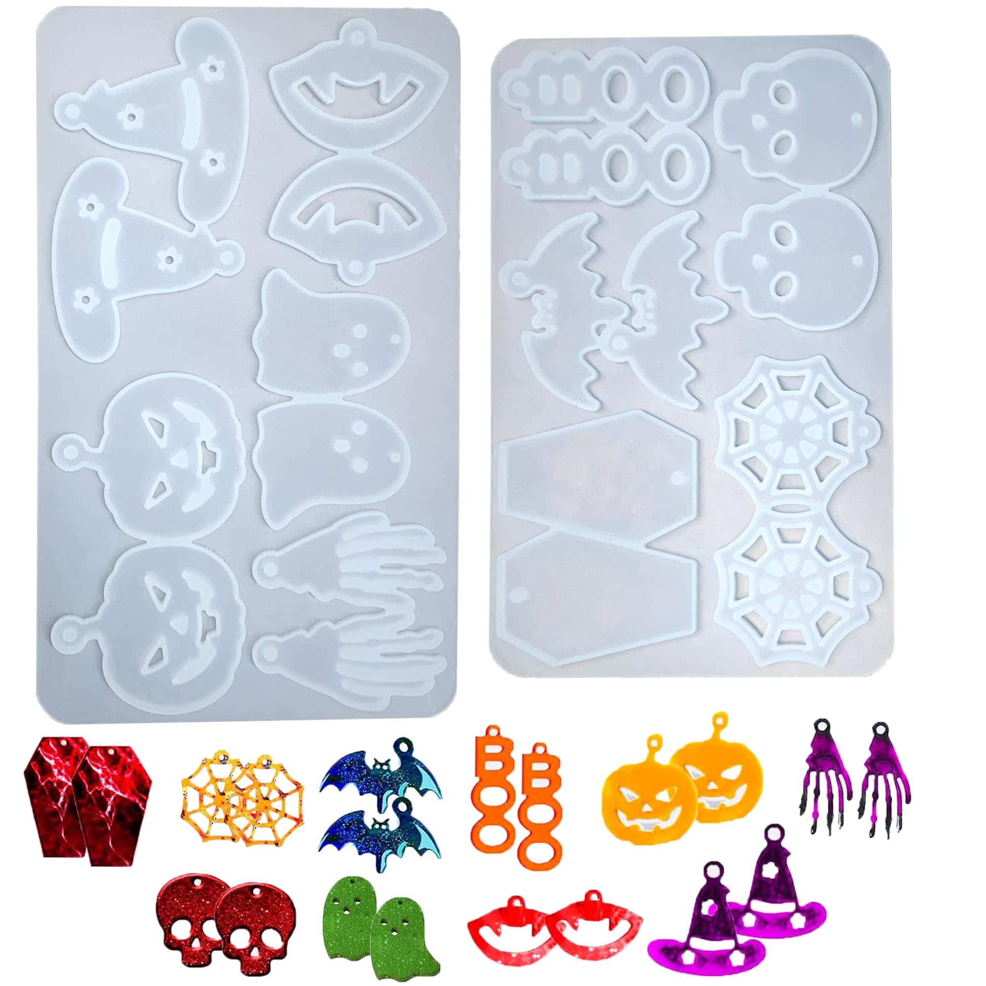 DHER 2 Stück Halloween Thema Silikonformen,Epoxidharz Formen DIY Charms Anhänger Gießform 10 Mini Kostüm Anhänger Silikonformen, DIY Dekoration Tropfen Kleber Formen, Anhänger Basteln Gießform (B)