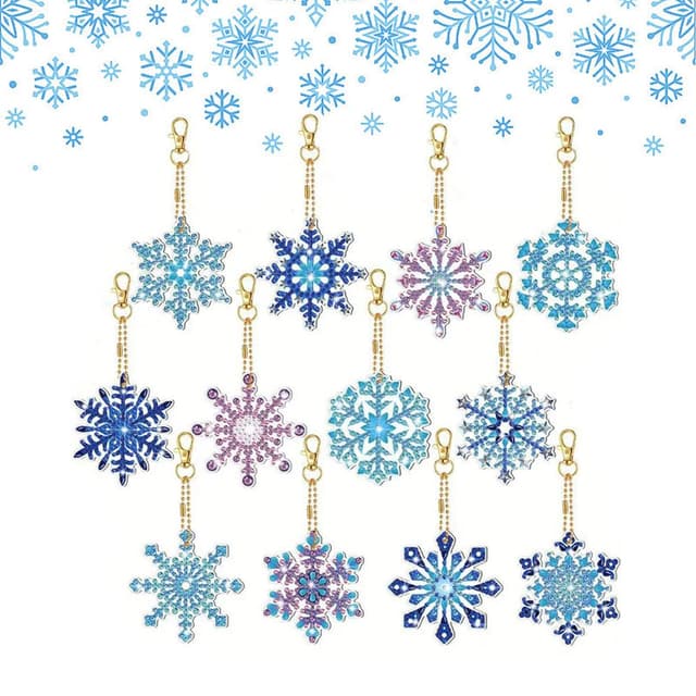 12 Stück Schneeflocken Diamant Painting Weihnachten Deko, Kristall Hängender 5D Weihnachten Schneeflocken Anhänger DIY Diamond Painting Schlüsselanhänger Wind Glocke HäNgende DiamantzubehöR (Blau)