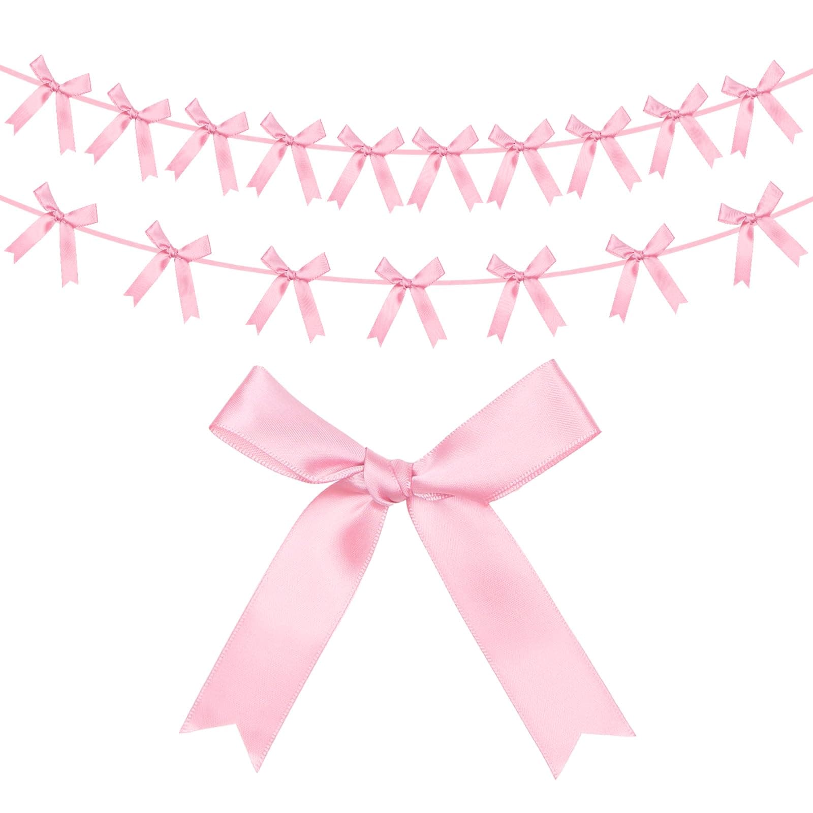 G2PLUS 2er-Set Satin Schleifengirlanden, 2.5m Vorbespannter Wimpelkette mit 10Stk Großen Schleifen, Rosa Satinband Bögen Girlande für Zuhause, Party-Dekoration Rose