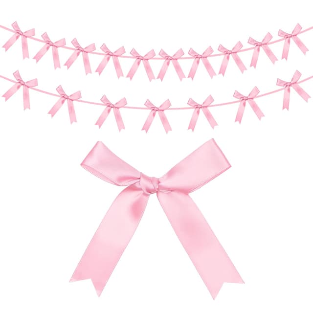 G2PLUS 2er-Set Satin Schleifengirlanden, 2.5m Vorbespannter Wimpelkette mit 10Stk Großen Schleifen, Rosa Satinband Bögen Girlande für Zuhause, Party-Dekoration Rose
