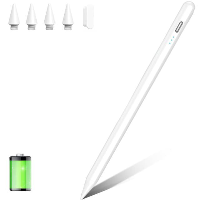 Stylus Stift für iPad 2018-2022,Stylus Pen Kompatibel mit Apple iPad 9/8/7/6th,Mini 6/5th,Air 4/3th,Pro 11''/12,9'',11-inch A16/Air 11/13 M3 Kapazitiver Stift mit 4 Ersatzspitzen(Milch weiß)