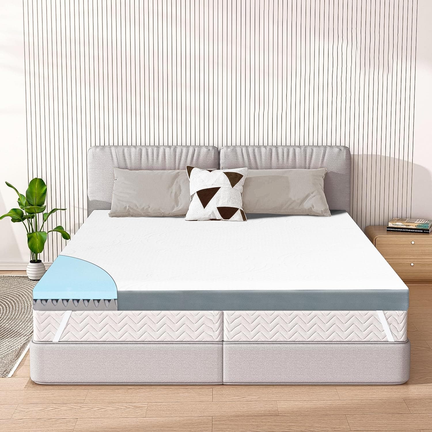 Zoelik Topper 140x200cm, 3D Airflow 8cm Höhe Gelschaum Matratzentopper, Atmungsaktive Memory Foam Mattress Topper fur Bett Boxspringbett Schlafsofa Weiß H2/H3 140 x 200 cm