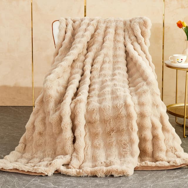 Kuscheldecke Kaninchen Plüsch Decke Super Soft Wohndecke Dick 1000 G/M² Flanell Decke Couchdecke Warme Überwurfdecke Sofadecke Vielseitig Blanket Für Bett Sofa Schlafzimmer Büro Khaki 100 x 160cm 100 x 160cm Einfarbig Khaki