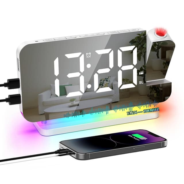 VORRINC Wecker Digital Radiowecker mit 6 Stufen Bildschirmhelligkeit und 4 Projektionshelligkeit Projektionswecker mit Nachtlicht und Schlummerfunktion Wecker mit Projektion FM USB Anschluss