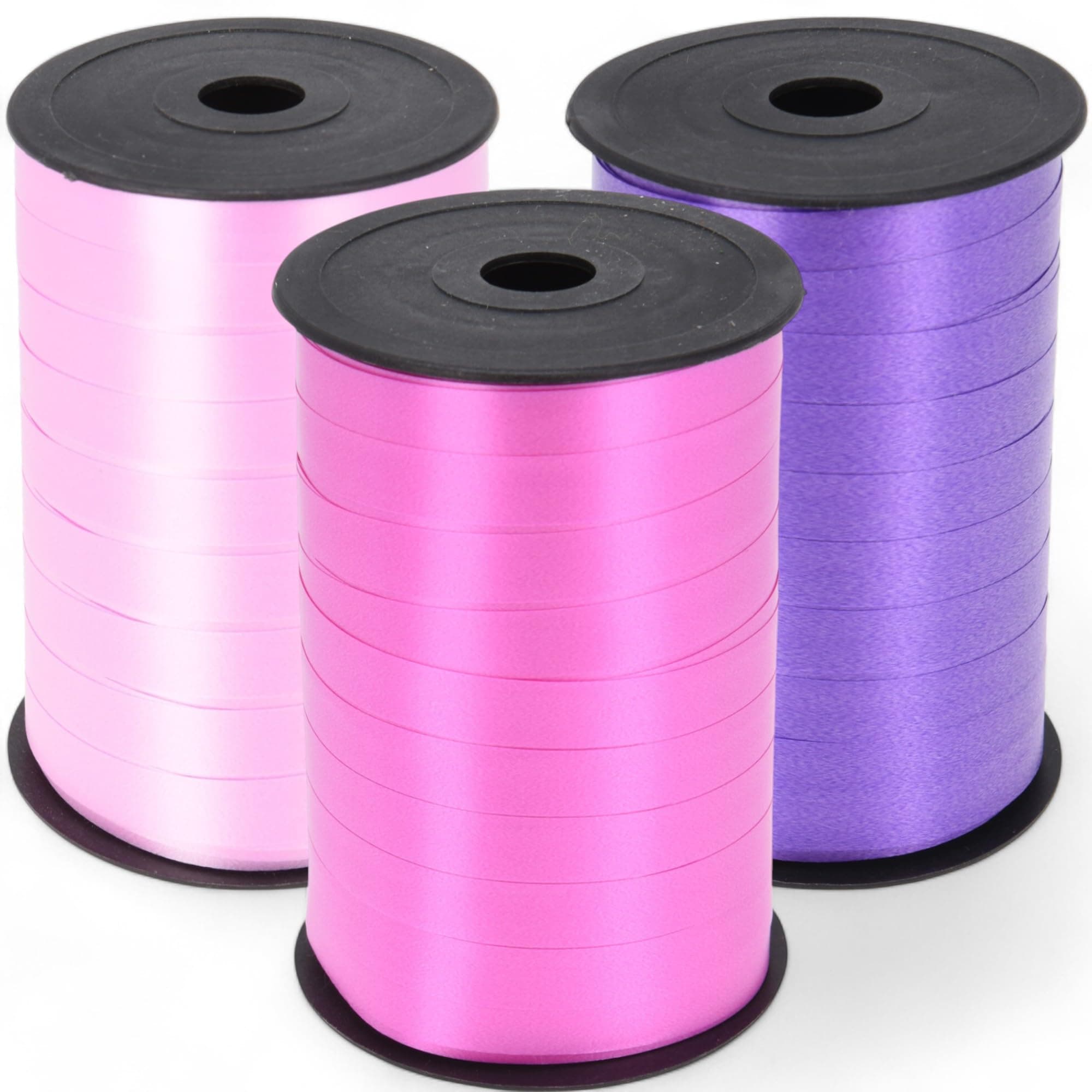 Set Ringelband Polyband Geschenk-Band Geschenkschleifen zum Basteln und Verpacken - glänzend & matt sortiert (rosa - pink - violett, 3 Rollen Geschenkband je 150m) 3 Rollen Geschenkband je 150m rosa - pink - violett