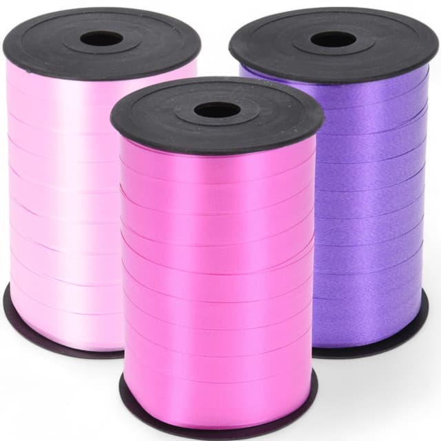 Set Ringelband Polyband Geschenk-Band Geschenkschleifen zum Basteln und Verpacken - glänzend & matt sortiert (rosa - pink - violett, 3 Rollen Geschenkband je 150m) 3 Rollen Geschenkband je 150m rosa - pink - violett