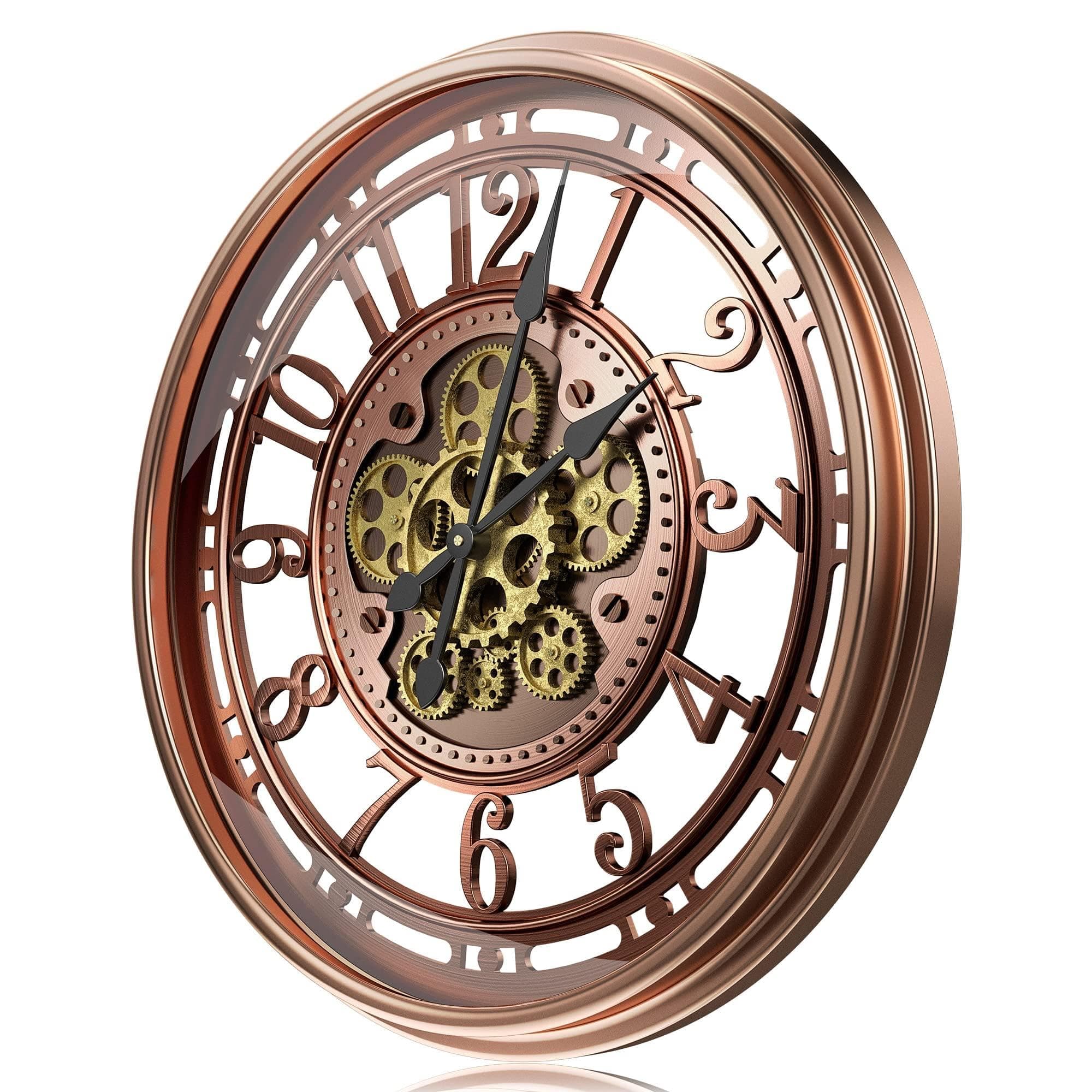 TOKTEKK Wanduhr Große 53cm mit Bewegliche Zahnrad, Vintage Retro Industriell Metall Wanduhr Romische Zahlen für Zimmer Zuhause KüChe Schlafzimmer Büro Schule (Retro Rot) Retro Rot 53.3 cm / 21inch