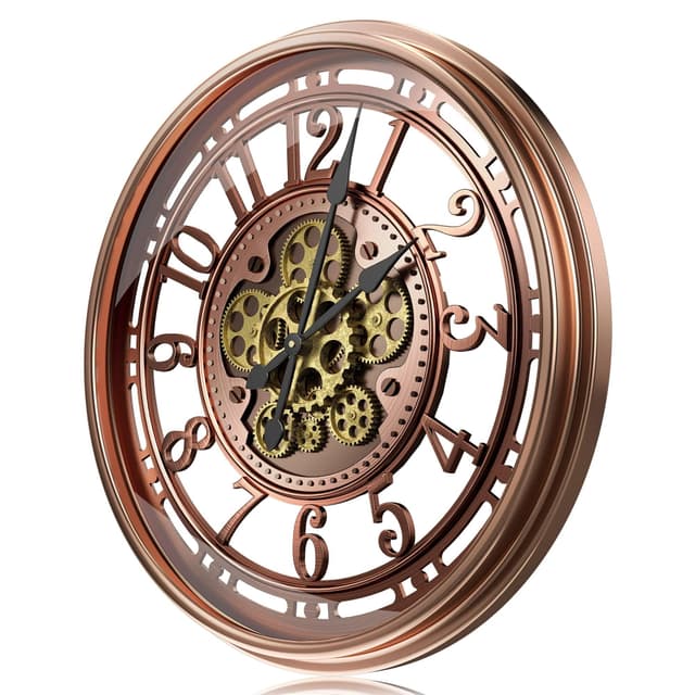 TOKTEKK Wanduhr Große 53cm mit Bewegliche Zahnrad, Vintage Retro Industriell Metall Wanduhr Romische Zahlen für Zimmer Zuhause KüChe Schlafzimmer Büro Schule (Retro Rot) Retro Rot 53.3 cm / 21inch
