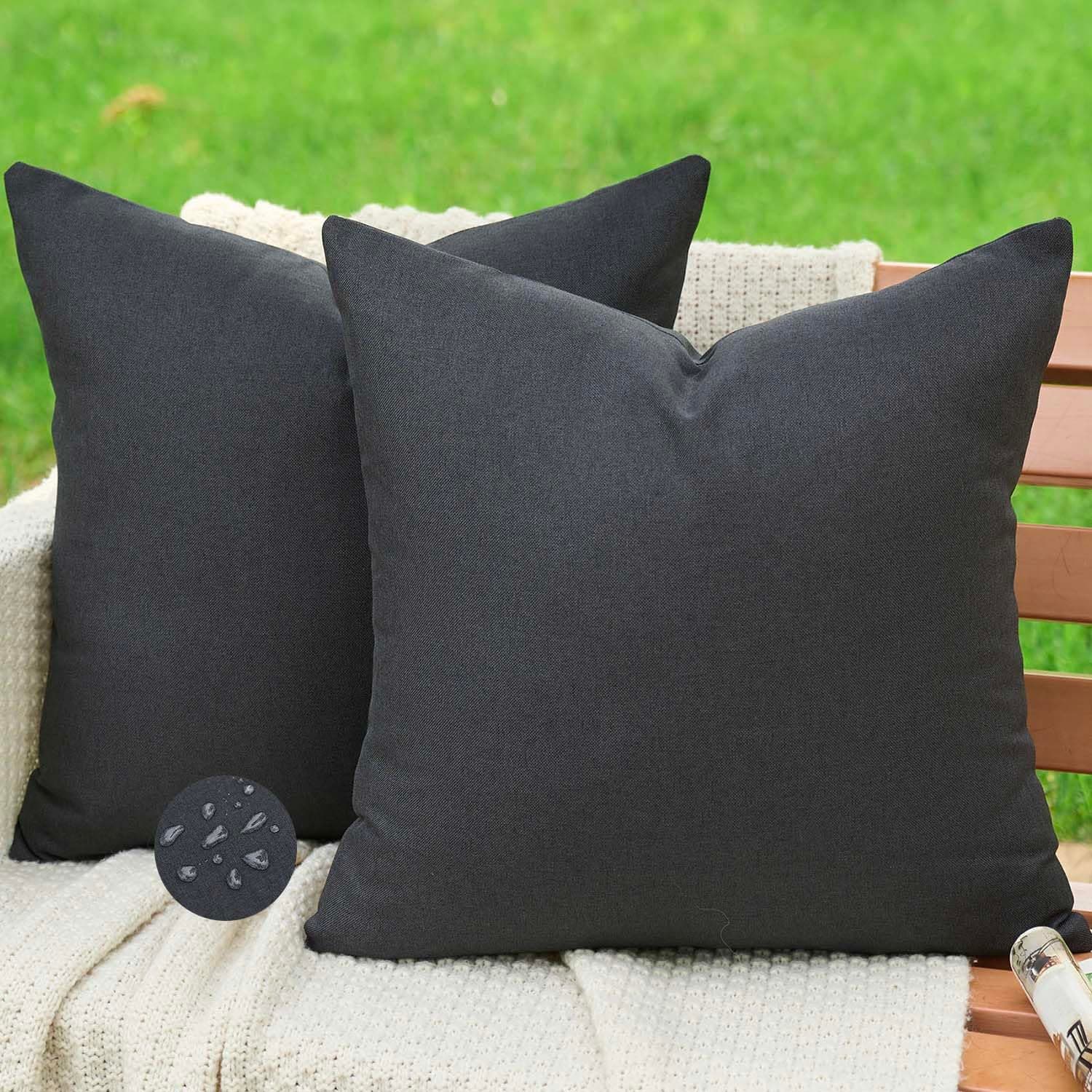 Jayusaror Outdoor Kissenbezug 40x40 Schwarz Wetterfest Kissen Kissenbezüge Sofakissen Dekokissen Sommer Wasserdicht Kissenhülle Polsterbezug für Sofa Outdoor Garten Balkon Wohnzimmer Deko 2er Set Schwarz 40 x 40 cm, 2 Stück