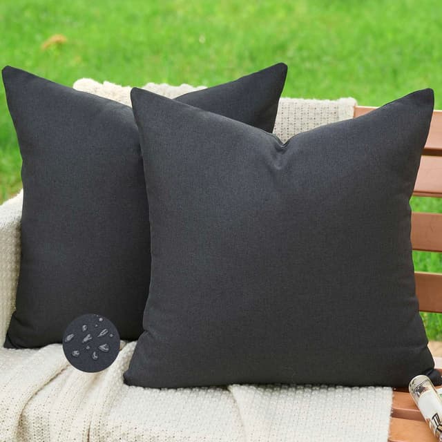 Jayusaror Outdoor Kissenbezug 40x40 Schwarz Wetterfest Kissen Kissenbezüge Sofakissen Dekokissen Sommer Wasserdicht Kissenhülle Polsterbezug für Sofa Outdoor Garten Balkon Wohnzimmer Deko 2er Set Schwarz 40 x 40 cm, 2 Stück