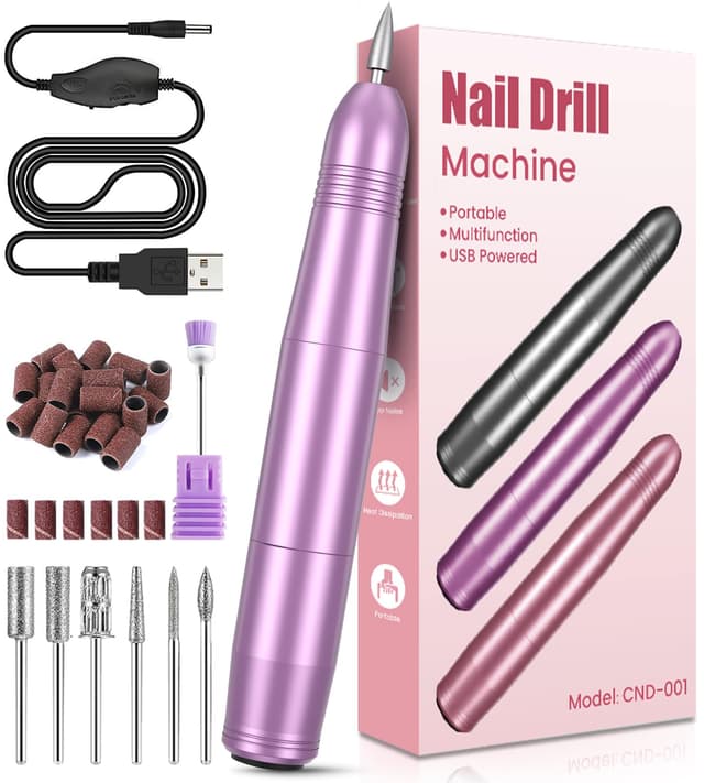 Nagelfräser, Elektrische Nagelfeile für Gelnägel, 20000 u/Min Verstellbare Geschwindigkei Fräser für gelnägel, Maniküre Pediküre Set für Nagelhaut Shellac Acrylgel, Sicher für Anfänger Lila