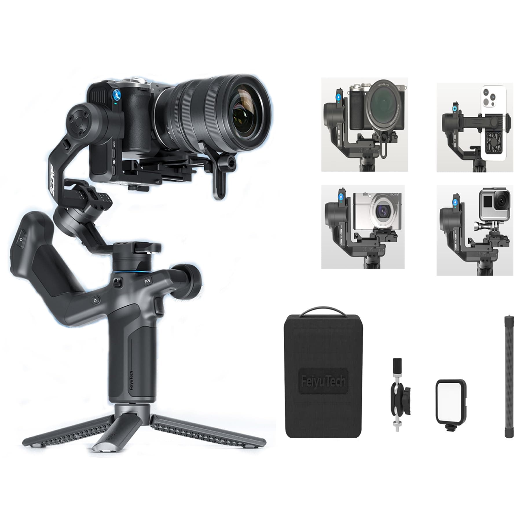 FeiyuTech SCORP Mini 3 Pro Kit 3-Achsen-Kamerastabilisator, integrierte AI-Tracke, All-in-One-Hand-Gimbal für spiegellose, Taschenkamera, Action-Kamera, Telefon, 2 kg Nutzlast