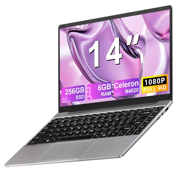 NOTODD 2025 Laptop 14 Zoll Win 11 Pro 6GB RAM 256GB SSD Unterstützung 1TB (TF 1TB) 5000mAh Notebook Celeron N4020 (bis2.8GHz) 1920x1080p 5G WiFi Deutscher Tastaturschutz und kabellose Maus-Grey N00-Gray-1
