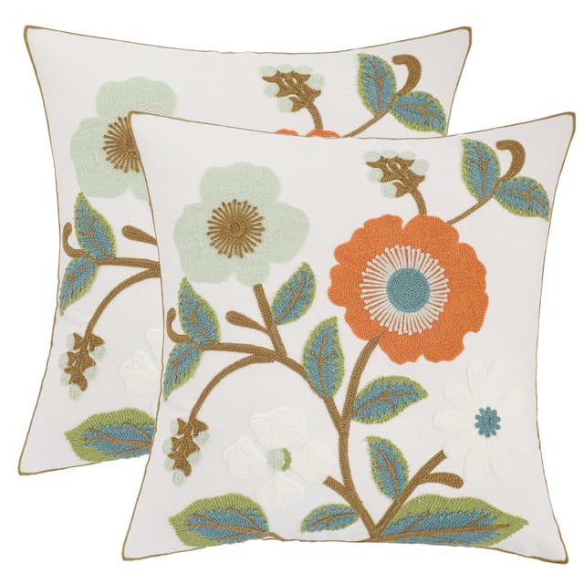 Tosleo 2 Stück Orange Blumen Kissenbezug 45 x 45 cm Frühlings Garten Baumwolle Kissenbezüge Kissenhülle Kissen Dekorative Modern Zierkissenbezüge für Sofa Schlafzimmer Bauernhaus Outdoor Deko Orangenblüte 45 x 45 cm, 2 Stück