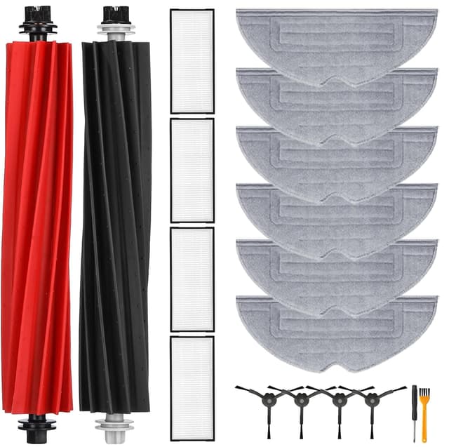 Ersatzteile für S8 Zubehör für S8+/S8 Plus/S8 mit 6 Antibakterielle Wischtücher mit Silberionen, 4 Filter, 4 Seitenbürsten, 2 Hauptbürste, 18 Stück Zubehörset S8 S8+ Schwarz