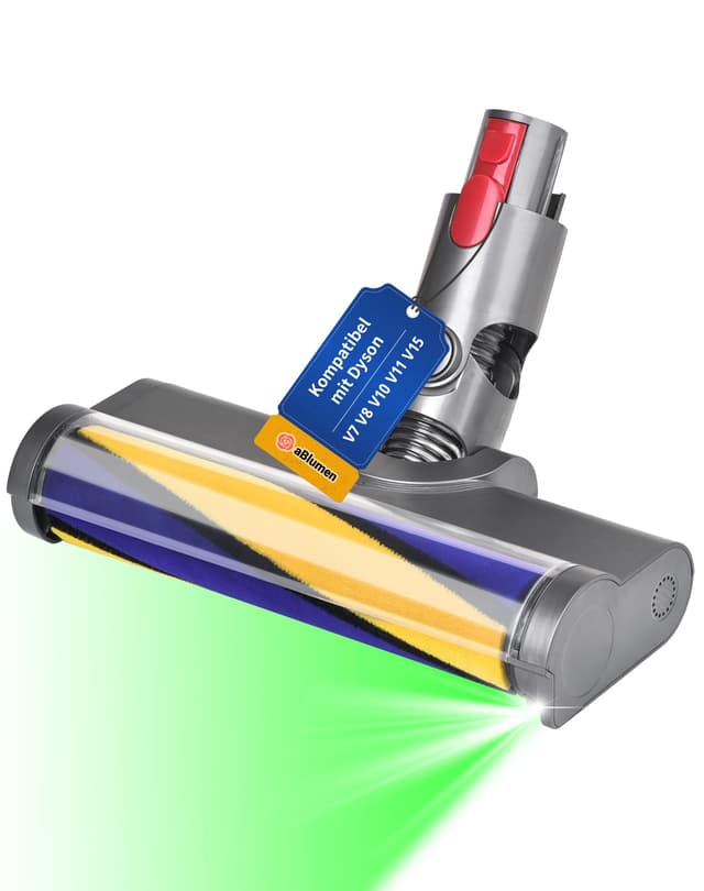 Bodendüse für Dyson V7 V8 V10 V11 V15 Ersatzbürste Elektrische Bürstenwalze Bodenbürste mit LED Licht zum Reinigen Hartböden Gelb-blau Bodenbürste