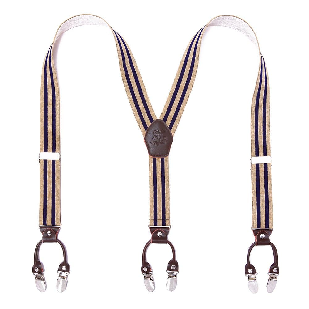 KANGDAI Rindsleder Hosenträger für Herren Breit Y Style 3.5 CM Mit Sehr 6 Starke Metall Clip Durable Elastic Verstellbare Hosenträger Geschenkbox für Herren und Damen