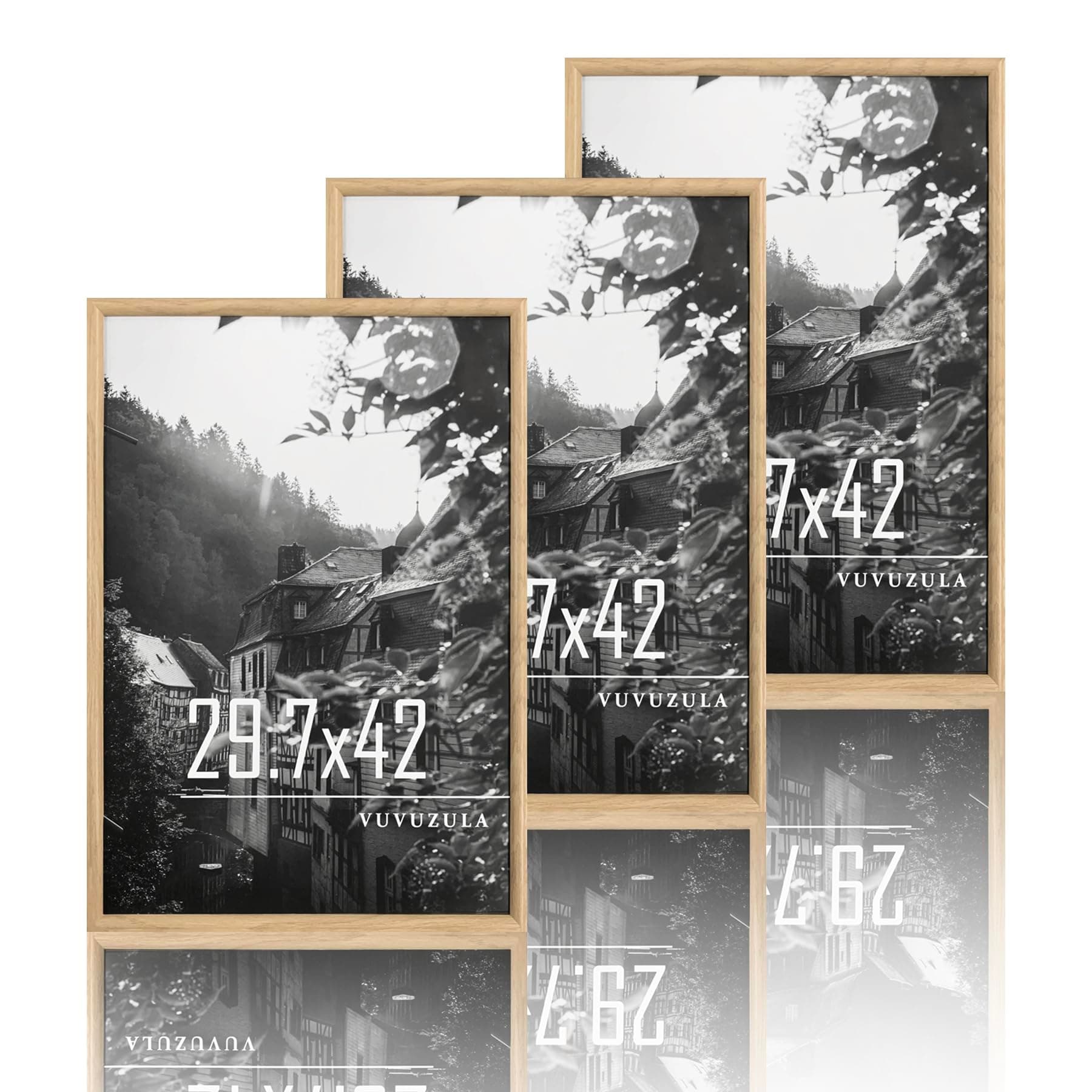 VUVUZULA Bilderrahmen A3 Holzrahmen Holz 30x42cm Fotorahmen Eiche MDF Rahmen 3er Set DIN A3 Urkunden Posterrahmen Natur Beige A3