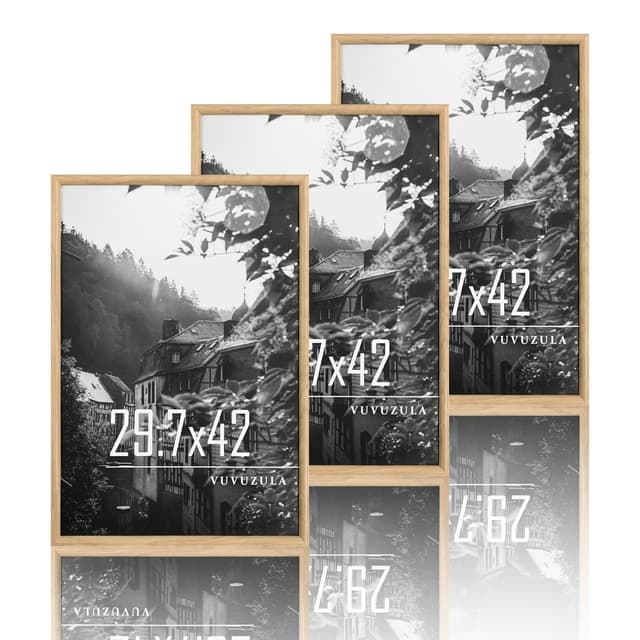 VUVUZULA Bilderrahmen A3 Holzrahmen Holz 30x42cm Fotorahmen Eiche MDF Rahmen 3er Set DIN A3 Urkunden Posterrahmen Natur Beige A3