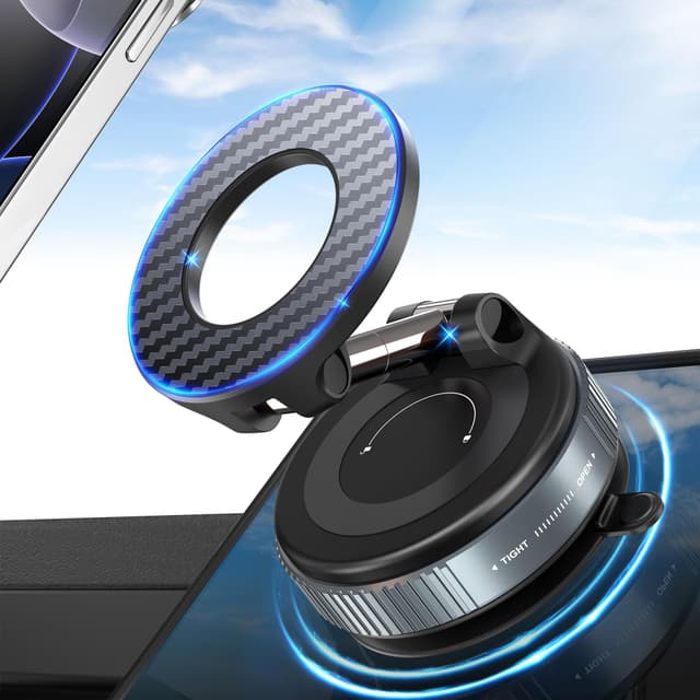 PlusAcc Vakuum Handyhalterung Auto Saugnapf - 360°Drehbar Zusammenklappbar Tragbar Magnetisch Handy Halter für iPhone16/15/14/13 an Windschutzscheibe/Armaturenbrett/Spiegel befestigt Kein Laden