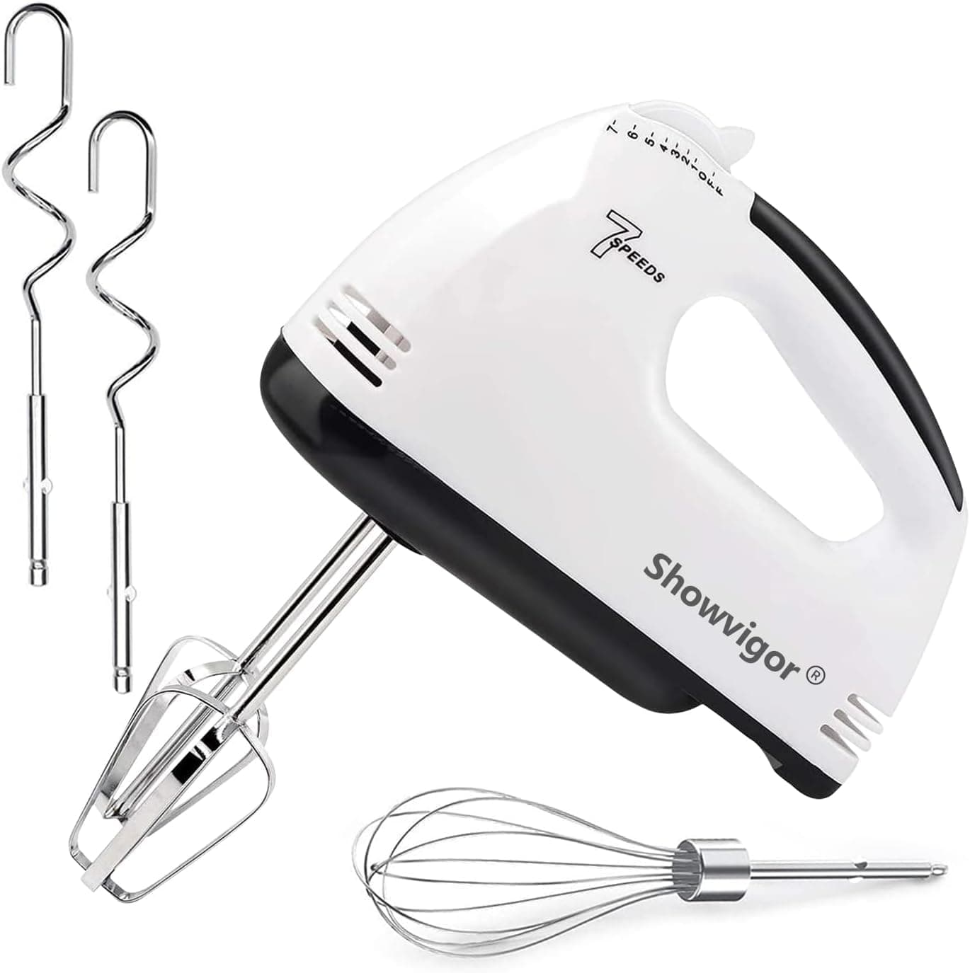 Handmixer - 7 Geschwindigkeit Tragbarer Handrührgerät mit 5 Edelstahl Zubehör, Mixer Handrührer für das Mischen von Kekse Kuchen, Kochen, Backen size1