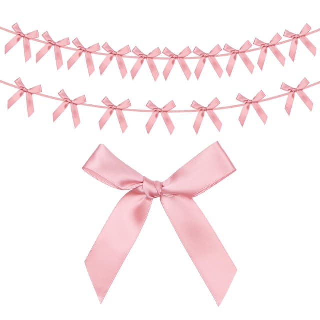 G2PLUS 2er-Set Satin Schleifengirlanden, 2.5m Rosafarben Wimpelkette mit 10Stk Großen Schleifen, Vorbespannter Satinband Bögen Girlande für Zuhause, Party-Dekoration Or Rose