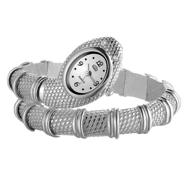 Avaner Uhren Damen Schlangen Armband: Damenuhr Mehrlagig Gewickeltes Dickes Schlangenarmband Analoges Quarzuhr für Frauen Silber