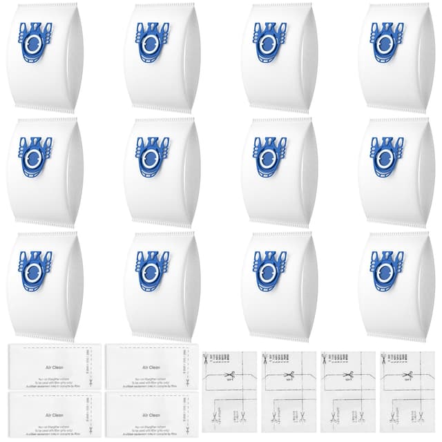 12 Stück GN Staubsaugerbeutel für Miele Classic C1, Complete C1, Complete C2, Complete C3, S227, S240, S270, S400, S2, S5, S8 Series Staubsauger mit 3 Motorschutzfilter, 3 Abluftfilter (9917730)