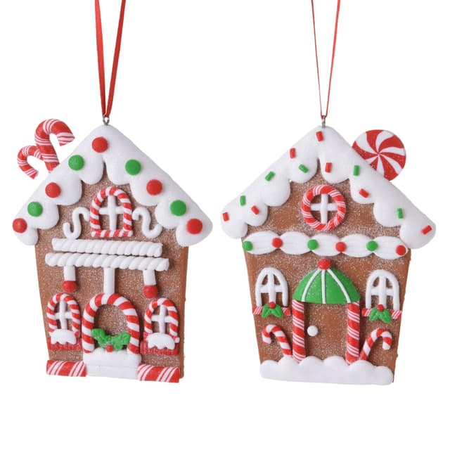 Set Weihnachtsbaumanhänger Christbaumanhänger Lebkuchen-Ornamente Zuckerstangen Weihnachtsbäckerei Weihnachtsbaum-Dekoration zum Aufhängen (2 Stück Lebkuchenhäuser)