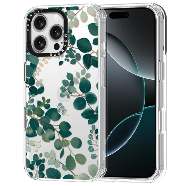MOSNOVO Hülle für iPhone 16 Pro Max – Durchsichtige, schlanke, stoßfeste TPU+PC-Handyhülle, [6,6 Fuß Fallschutz/Anti-Abziehen] - Eukalyptus Eukalyptus iPhone 16 Pro Max