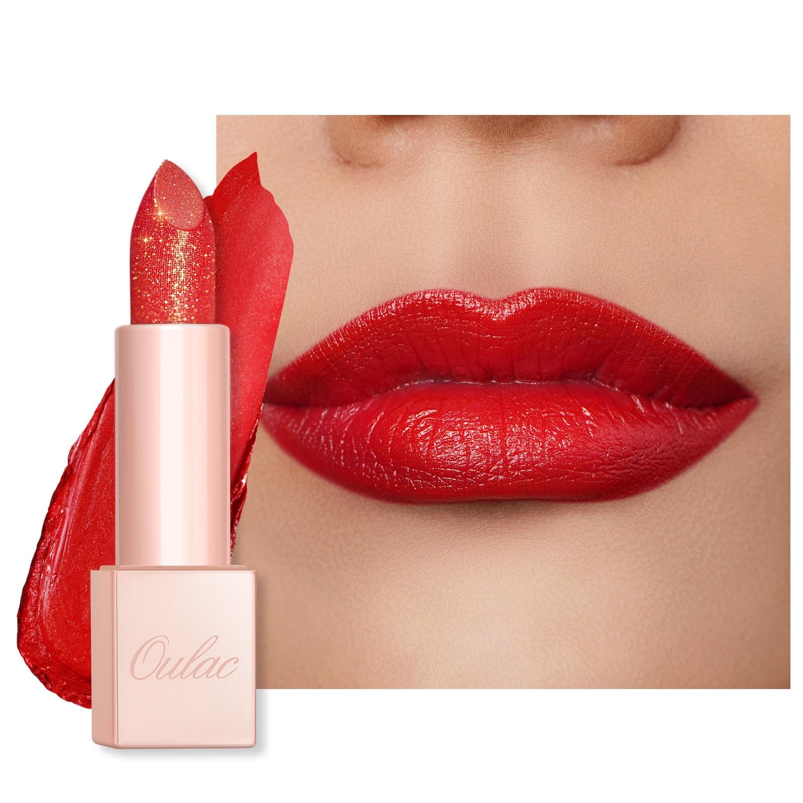 OULAC Feuchtigkeits Glanz Lippenstift Rot, Schimmernder Lippenstift mit Glänzender Oberfläche, Cremige Textur, Lippenpflege Lippenstifte für Feuchtigkeitsspendende Lippen, Vegan (02) Red Coral (PG02)Red Coral