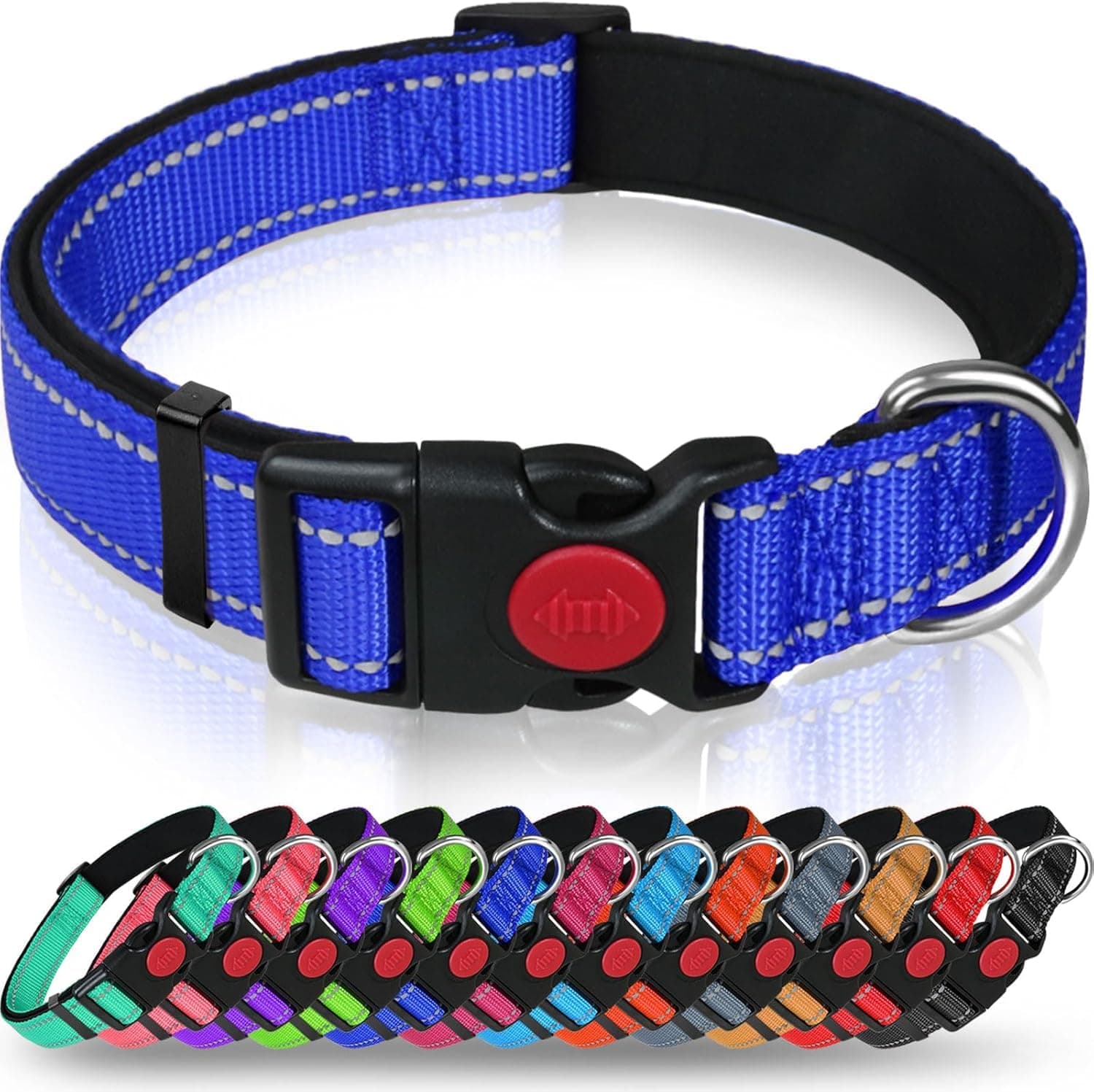 Taglory Hundehalsband, Weich Gepolstertes Neopren Nylon Hunde Halsband für Mittlere Hunde, Verstellbare und Reflektierend für das Training, Dunkelblau M (35-50cm) Dunkelblau