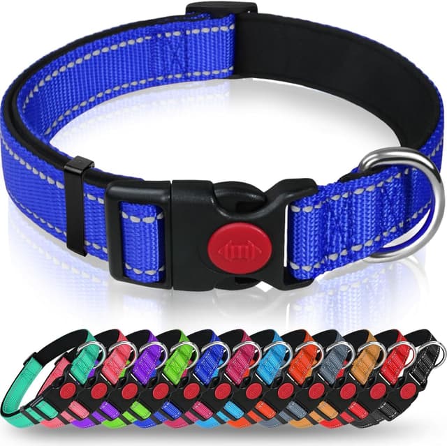 Taglory Hundehalsband, Weich Gepolstertes Neopren Nylon Hunde Halsband für Mittlere Hunde, Verstellbare und Reflektierend für das Training, Dunkelblau M (35-50cm) Dunkelblau
