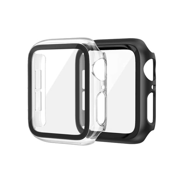 EDIMENS 2er Pack Hard PC Case Kompatibel mit Apple Watch Series 6 / SE / 5/4 44mm Damen Herren, Overall PC Case Slim Hartglas Displayschutz Schutzhülle für Apple iWatch 44mm SE Klar/Schwarz Black/Clear 44MM