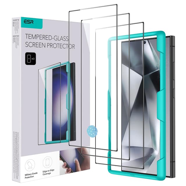 ESR für Samsung Galaxy S24 Ultra für Panzerglas, Displayschutzfolie 3 Stück, gehärtetes Glas mit einfach anzubringendem Rahmen für S24 Ultra, Militärnorm Schutz, extrem robust, kratzfest Displayschutz x3