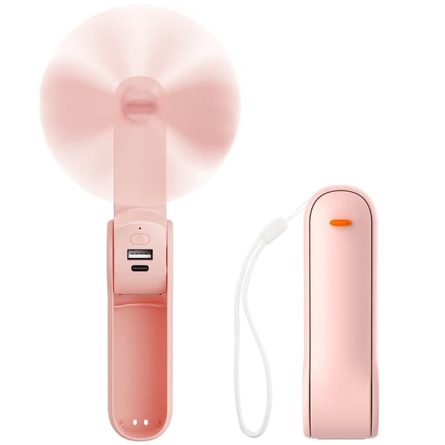 JATEKA Handventilator, Mini Ventilator mit 2500 mAh Powerbank USB Akku Aufladbar, Batteriebetrieben Max 16 Hrs Runtime Leiser Klein Tragbarer Ventilatoren mit Powerbank (Rosa)