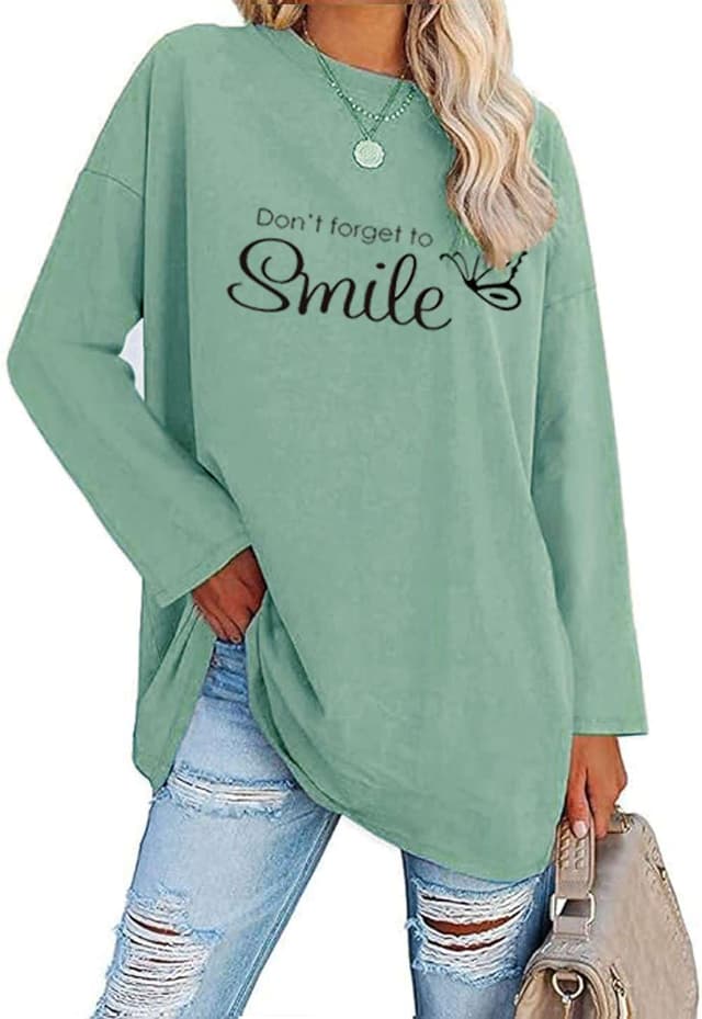 Teesho Damen Tshirt Langarm/Kurzarm Oversized Oberteile Baumwolle Shirts Casual Lose Langarmshirt Tops Tunika